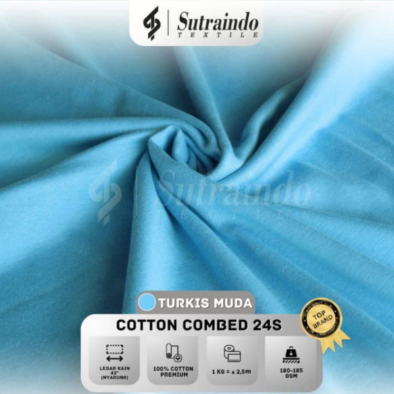 KAIN COTTON COMBED 24S (TURKIS MUDA) PER 0.5 KG