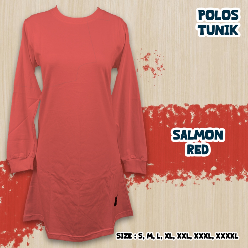 S-XXXL Kaos Polos Tunik Oblong Muslimah Salmon Red/Seragam Keluarga/Olahraga/Reuni/Santai