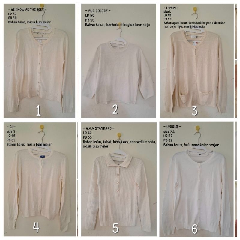 Basic Cardigan/Atasan/Sweater Uniqlo GU Lepsim AVV Standard Pur Colore Broken White