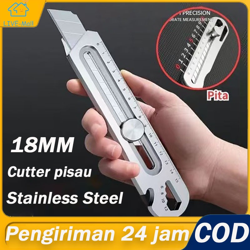 

Cutter Pisau 18mm Cutter Besi Stainless Besar 6in1 Multifungsi Cutter Pisau Pemotong Kertas