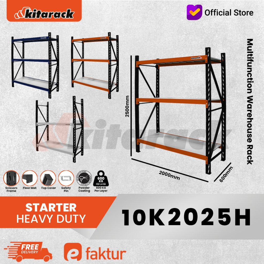 Rak Gudang Besi 1 Ton 2.5 Meter Rak Gudang 3 Susun 1 Ton / Layer Hitam