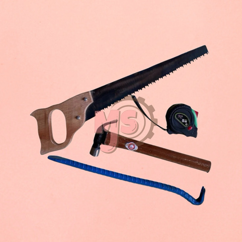 Paket Hemat Lengkap Alat Pertukangan Gergaji Palu Meteran Linggis Terbaik