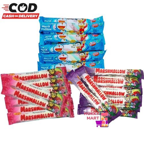 

[ HOKKY ] Youka Marshmallow Kepang Stick 1 Pack Isi 20 Ranjani Doraemon Marshmallow Kepang Stick Permen Marshmallow Strawberry Anggur Snack