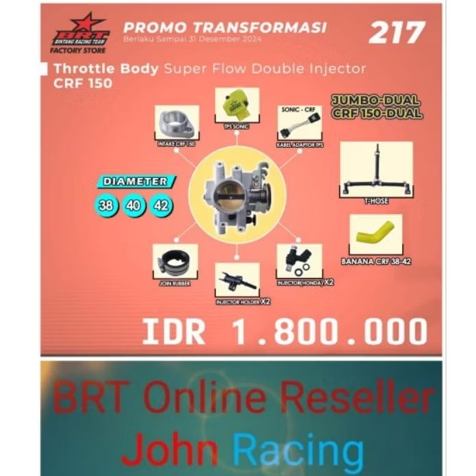 Paket Throttle Body BRT Dual Injektor Jumbo CRF 150