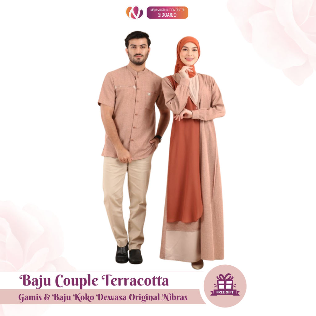 Baju Couple Pasangan Pria & Wanita Dewasa Muslim Baju Pesta Pasangan Nibras Gita Terracotta