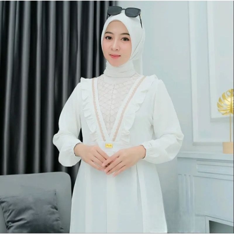 Sella Dress Gamis Crinkle Airflow Mix Brokat