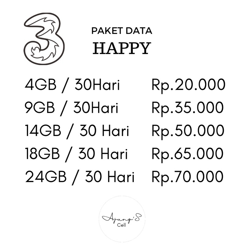 PAKET DATA 3 HAPPY BULANAN