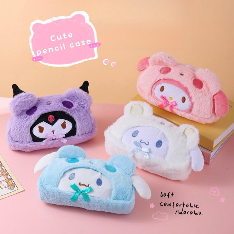 

Tempat Pensil Bulu Sanrio Hoodie | Pouch Resleting Bulu Kuromi Melody Cinnamoroll Pochacco