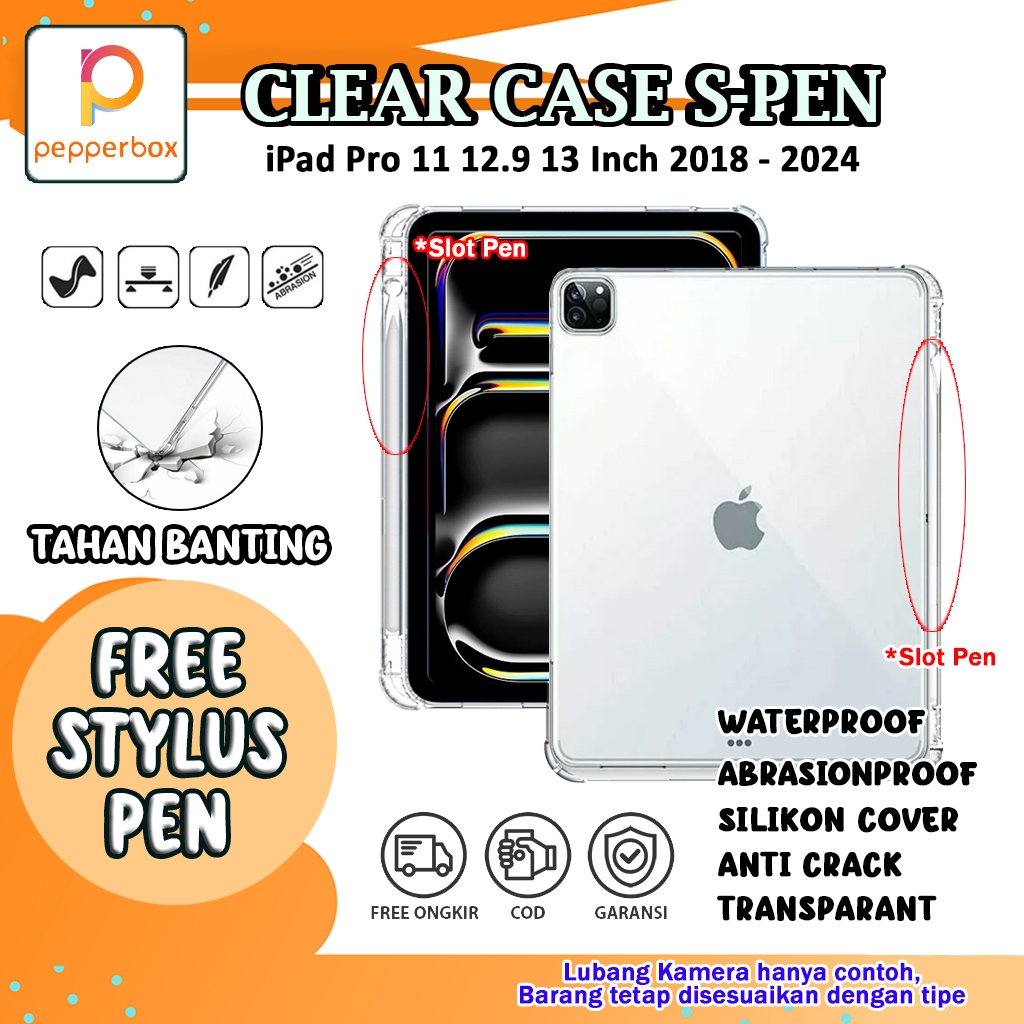 Case Slot Pen iPad Pro 13 | Pro 12.9 | Pro 11 2024 2018 2020 2021 2022 M4 Clear Anti Crack Premium T