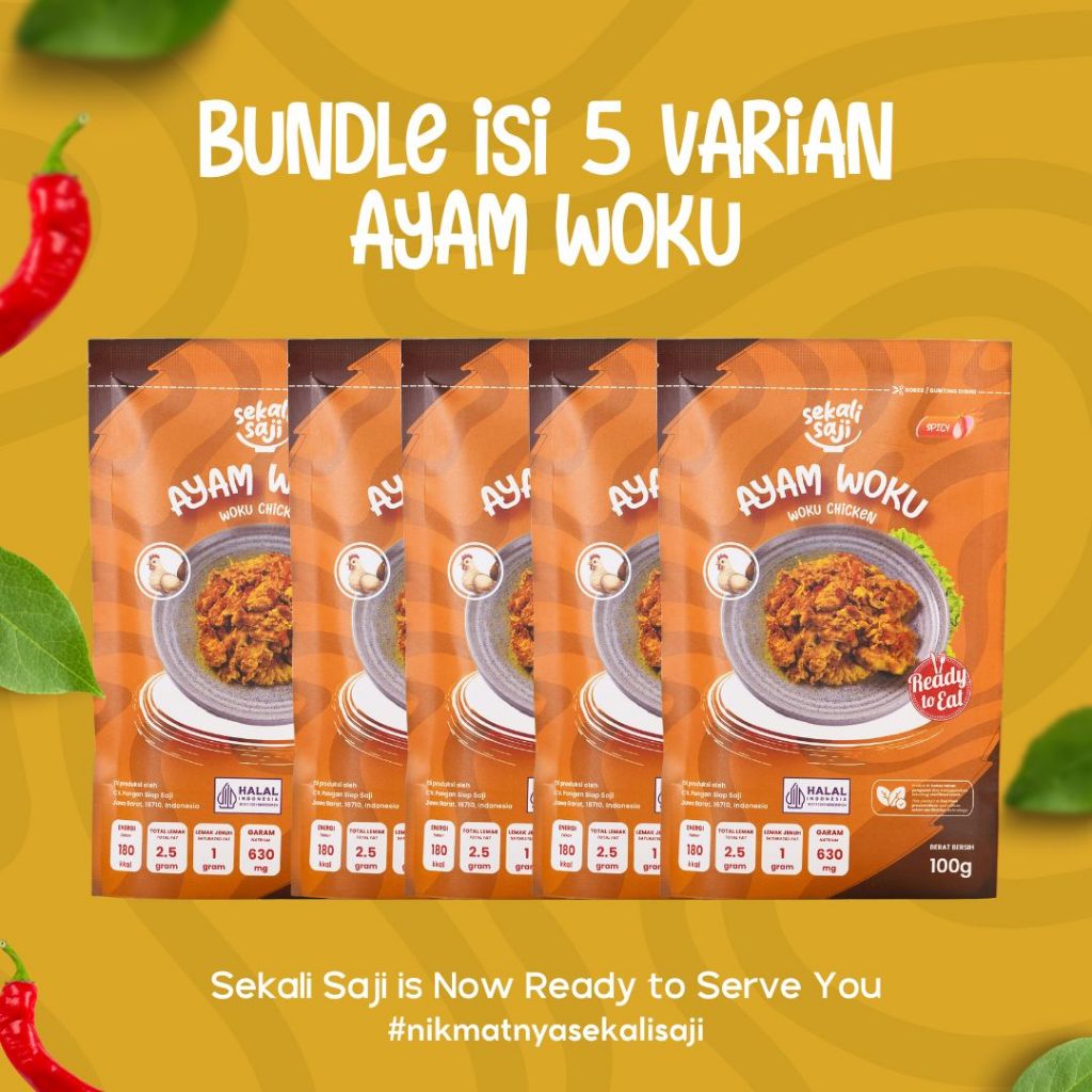 

SEKALI SAJI - Bundling Ayam Woku Isi 5 Lauk Instant 100gr Makanan Siap Saji Lauk Mateng Halal