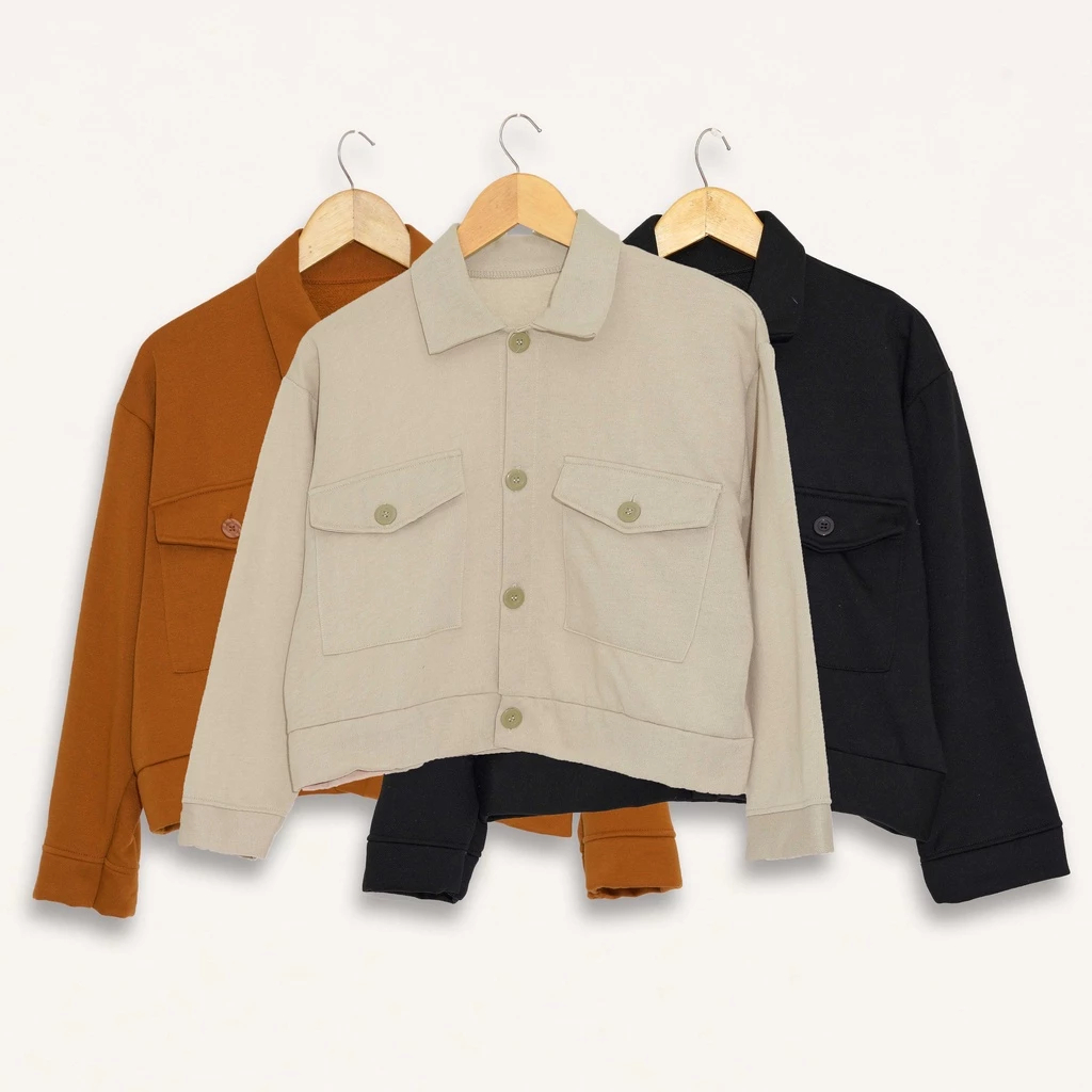 Olin Button Jaket Wanita Gaya Casual Korea Polos Lucu
