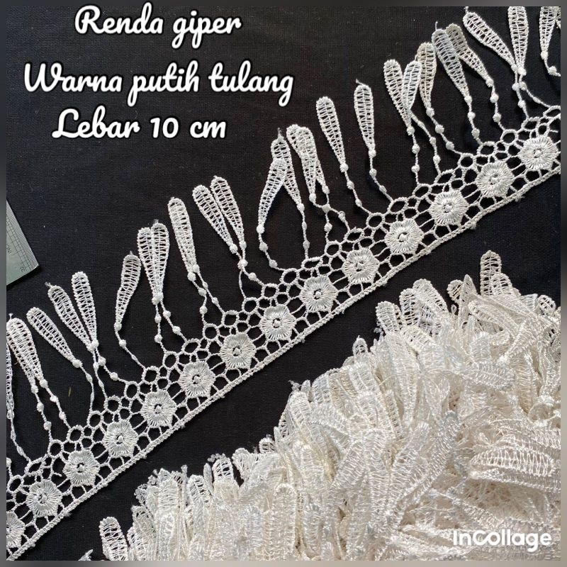 PER METER RENDA GIFER WARNA PUTIH TULANG LEBAR 10CM