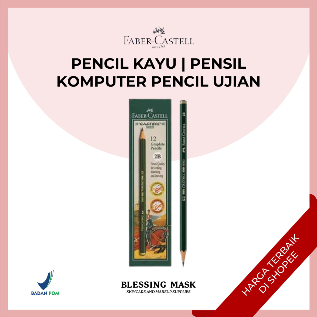 

FABER CASTELL Pencil Kayu | Pensil Komputer Pencil Ujian 2B/HB/3B/4B/5B/6B/7B/F/H Castell 9000 / 1 PCS | ATK Blessingmask