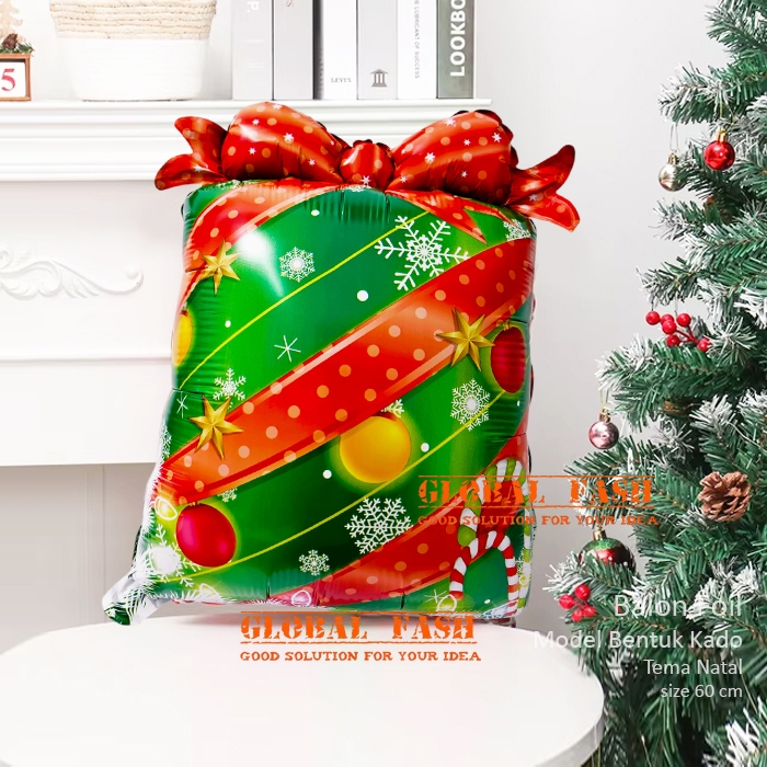 Balon foil kado natal / balon gift natal / balon pesta tema natal hampers merry christmas / balon na