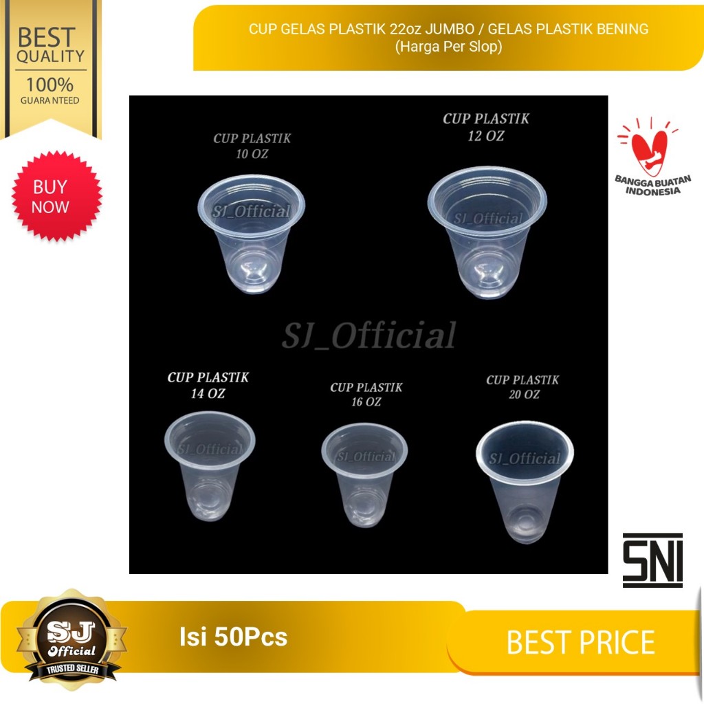 CUP GELAS PLASTIK 22oz JUMBO / GELAS PLASTIK BENING (Harga Per Slop) isi 50pcs