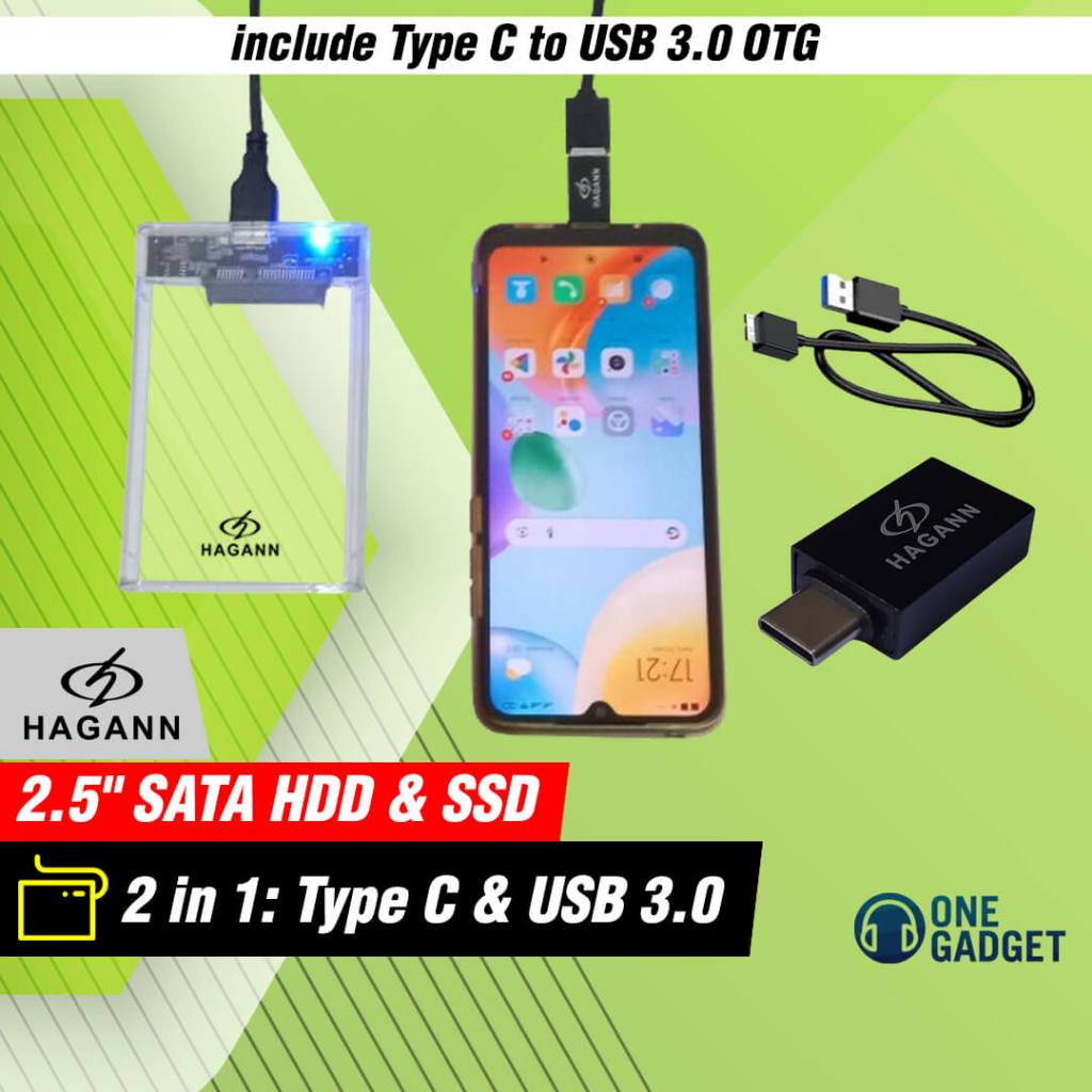HAGANN HDA-E30 Casing & Konverter OTG Type C Hardisk & SSD Eksternal 2.5" USB 3.0 Case HDD SATA With