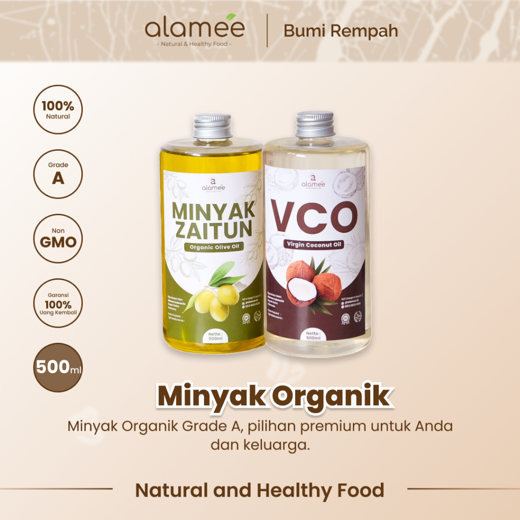 

ALAMEE Virgin Coconut Oil Minyak Zaitun Kelapa Murni Extra VCO Dapat Di minum Di masak Organik 500ml