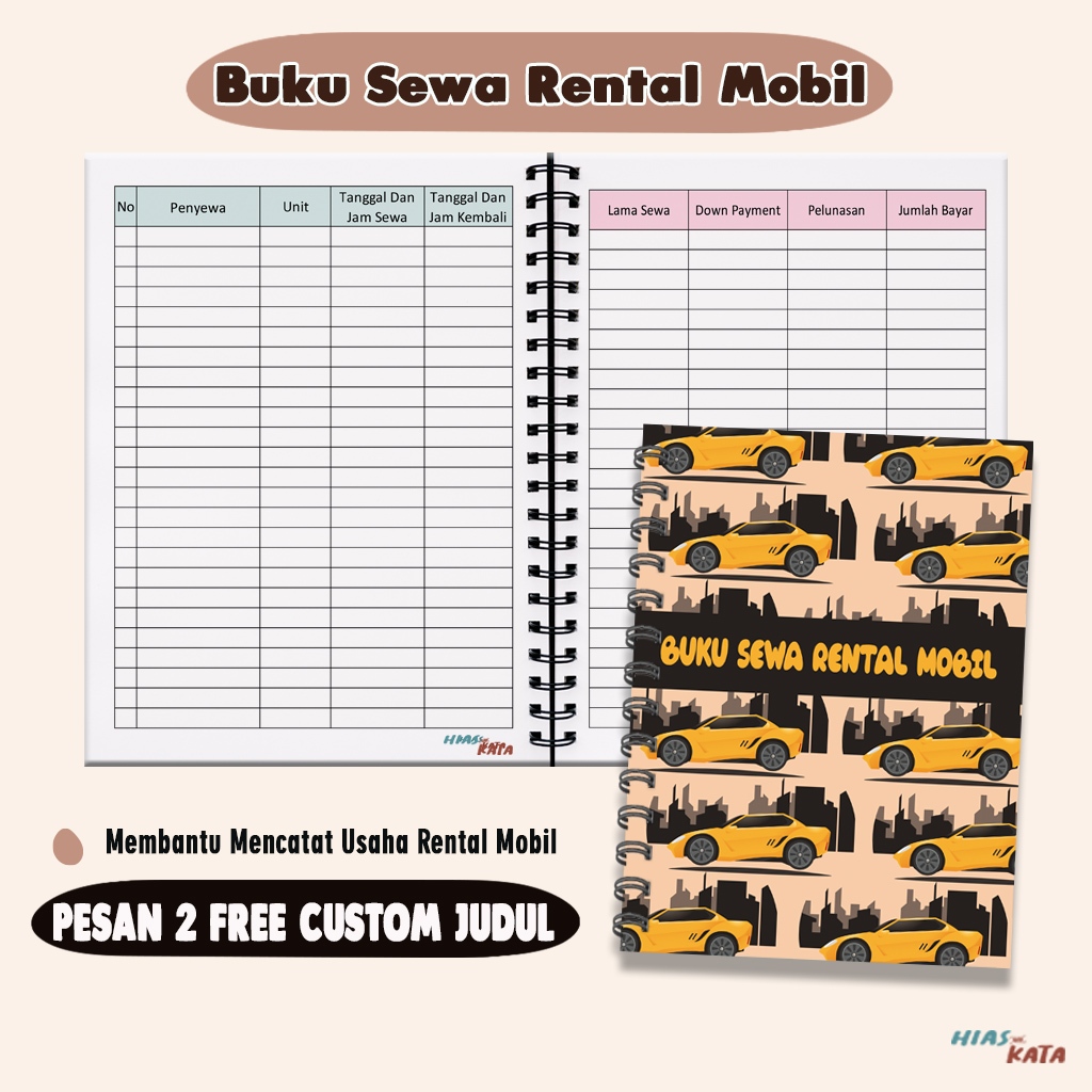 

Buku Catatan Sewa Usaha Rental Mobil A5 Spiral (Free Custom Judul)