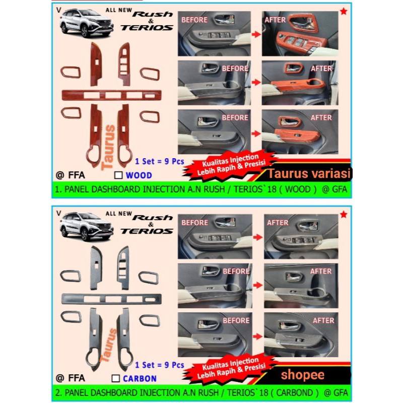Cover Tempel Panel Dashboard/Interior Dalam Mobil all New Rush/Terios 2016/2017/2018/2019/2020 Motif