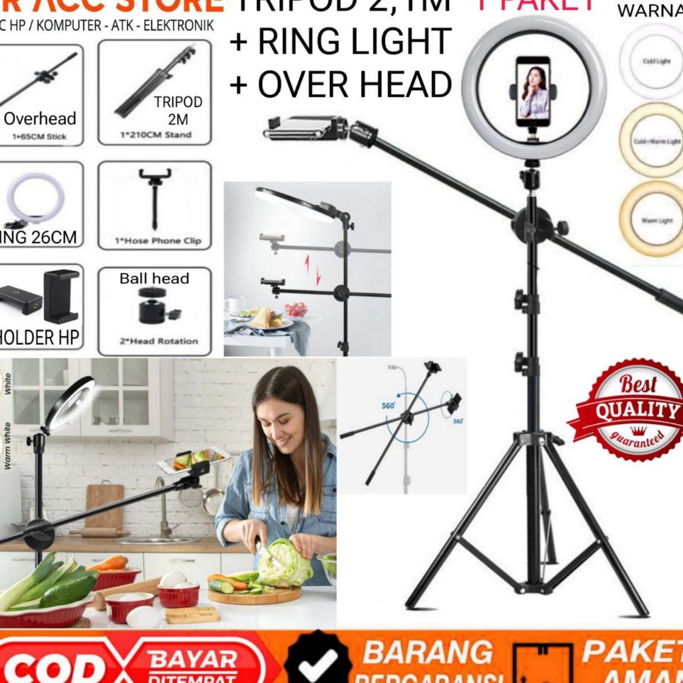 Super Spesial Overhead Stick Tripod HP  Tripod 21 Meter lampu Ring Light 1 Paket LENGKAP