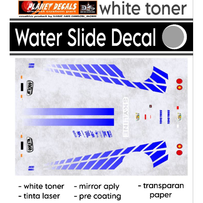 Decal hot wheels Fast and Furious Nissan GTR R34 Brian O'Conner (white toner)