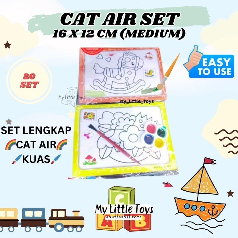 

20 set Mainan anak mewarnai cat air set lengkap sekolah TK SD aman murah non toxic grosir (M)