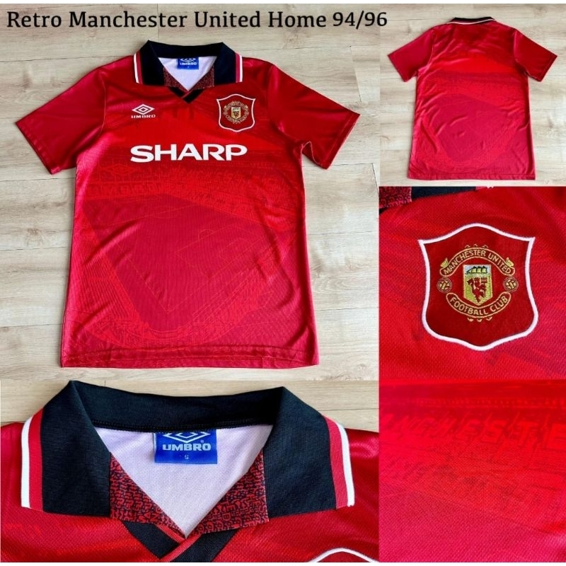 Jersey Kaos Baju Sepak Bola MU Man Manchester Mancester United Utd Home Umbro Sharp Merah Retro Clas