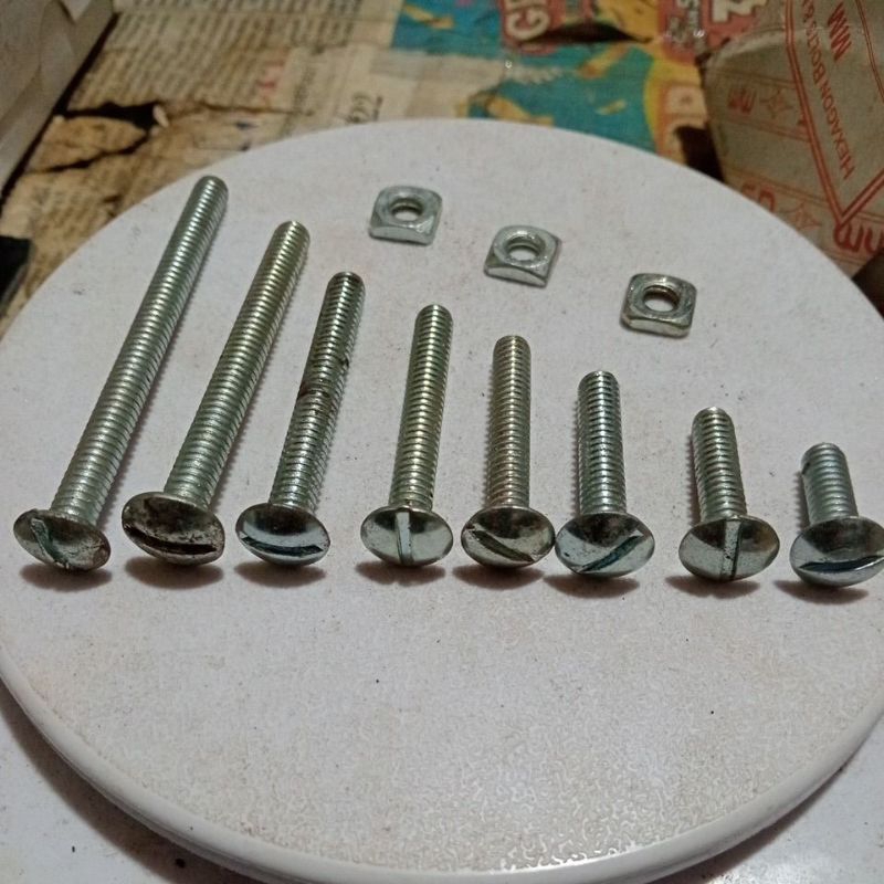 mur baut atau baut mur seng 1/4x3/4~3(2cm~7,5cm) mur baut 10 obeng belah