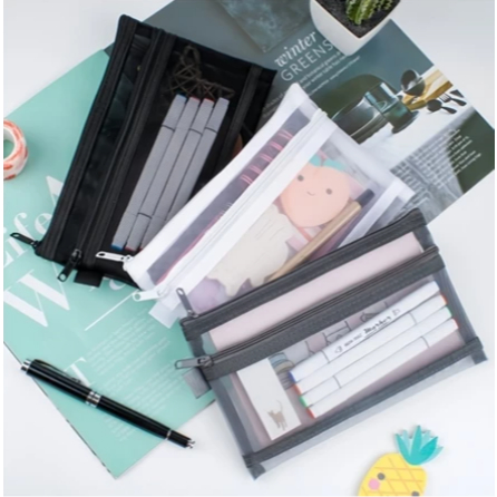 

Kinhshion Double Wallet Storage Bag A6 LY-2633 Kotak pensil jala versi Korea / kotak pensil jala berkapasitas besar transparan sederhana / tas alat tulis