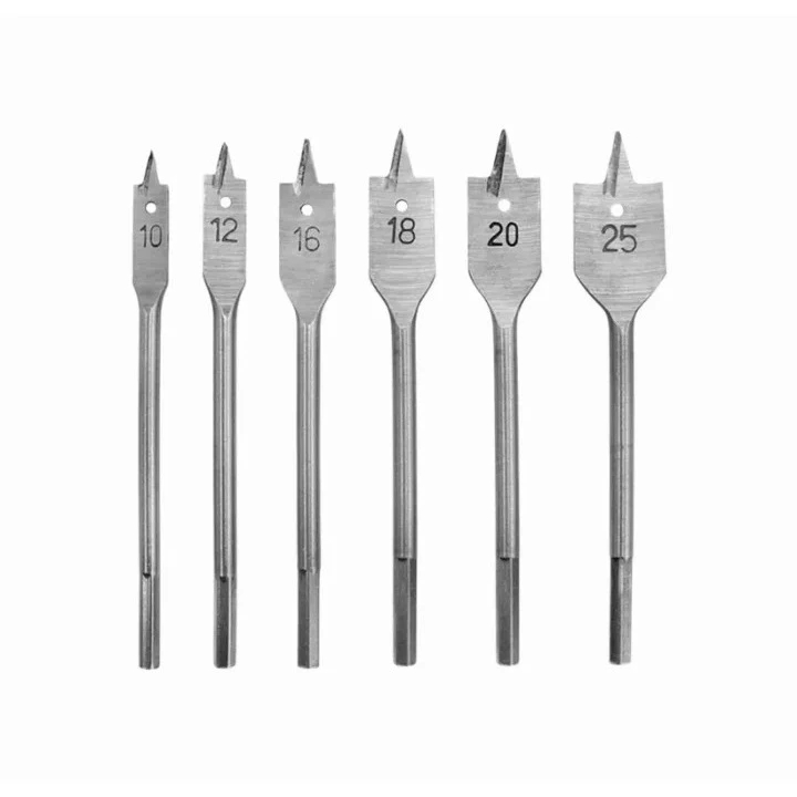 Mata Bor Kayu 6 Pcs Flat Wood Drill Bit Mata Bor Lubang Kayu Model Kipas Mata Bor Pelubang Kayu