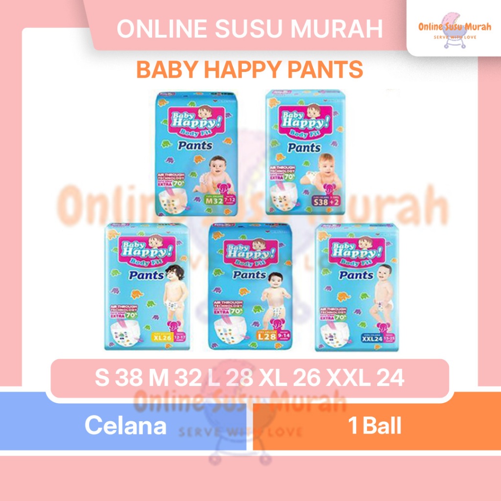 BABY HAPPY PANTS M32 L28 XL26 XXL24 S38+2 POPOK CELANA M 32 L 28 XL 26 XXL 24 S 38+2 PPKS