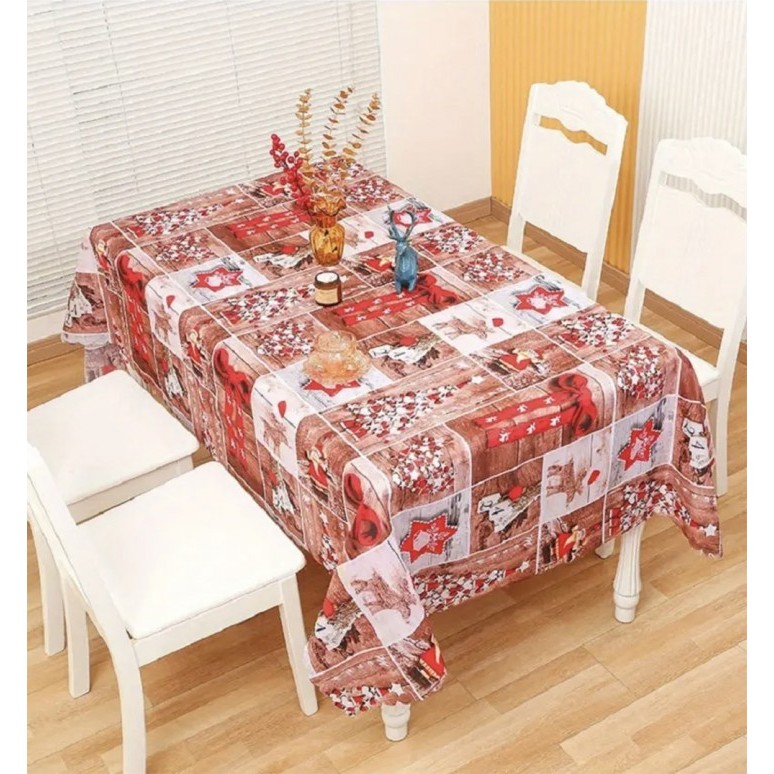 Taplak Meja Natal Bulat 150 cm Coklat Pita Merah Besar taplak natal taplak meja makan taplak meja bu