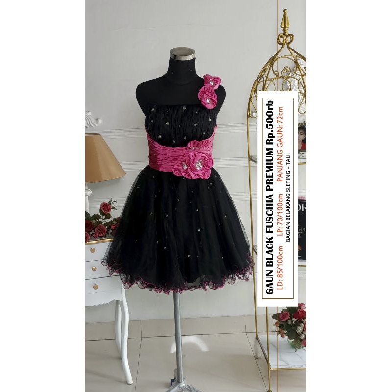 (GRATIS ONGKIR) GAUN BLACK FUSCHIA PREMIUM/GAUN PESTA PRELOVED/GAUN SWEET 17TH/GAUN SISTER/GAUN BRID