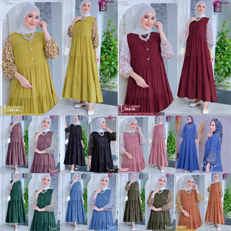 ALFIHIJABSTORE 1.11 VIONA MIDI DRESS BUNGA SERIES by SHOFIYA || AGATHA SQUARE MIDI  midi dress Busui