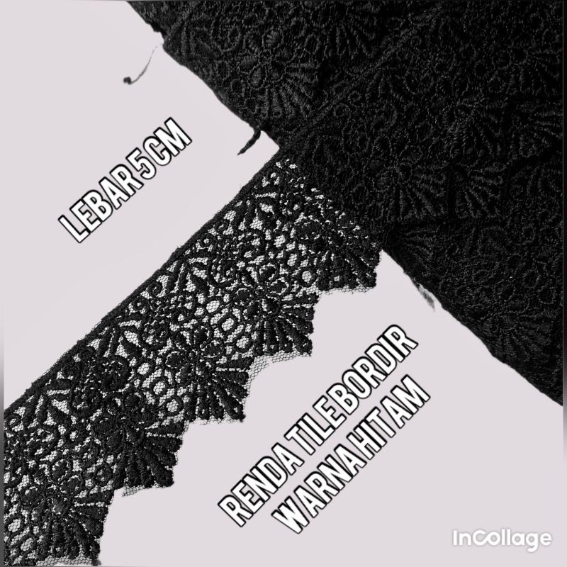 PER METER RENDA TILE BORDIR WARNA HITAM LEBAR 5CM