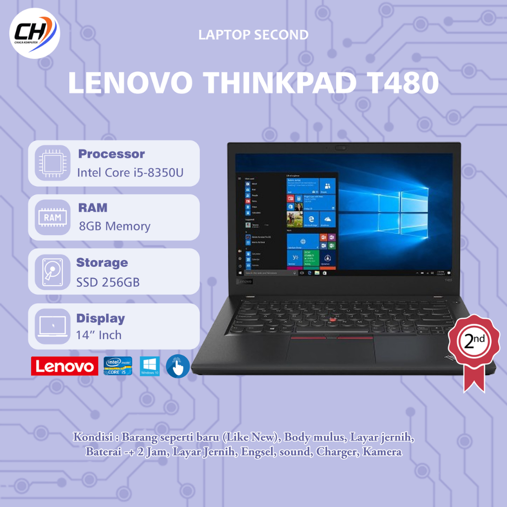 Laptop Lenovo Thinkpad T480 Second - RAM 8GB SSD 256GB