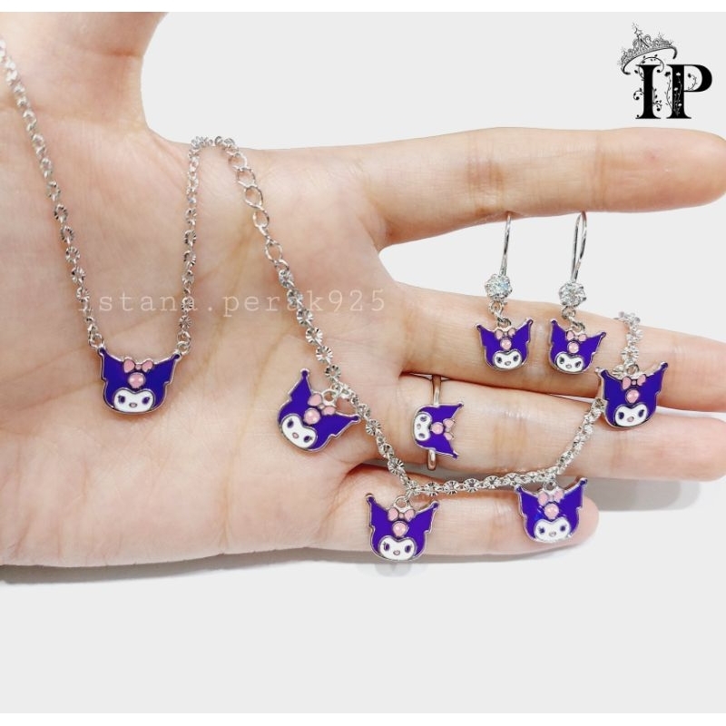 Set Perhiasan Anak Perak Asli 925 Model Kuromi Cat - Perhiasan Anak Ada Suratnya