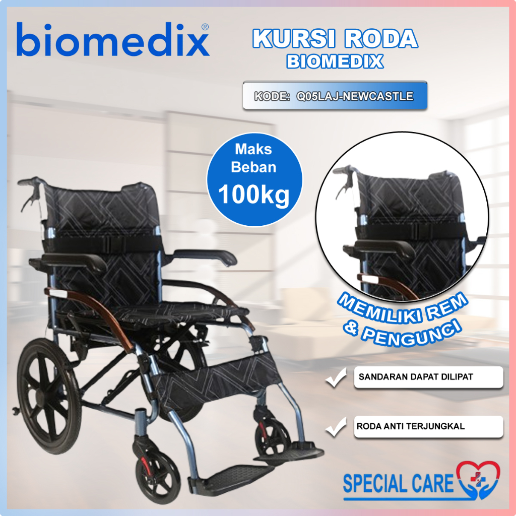 BIOMEDIX NEWCASTLE - Kursi Roda Portable Traveling Aluminium Ringan Lipat