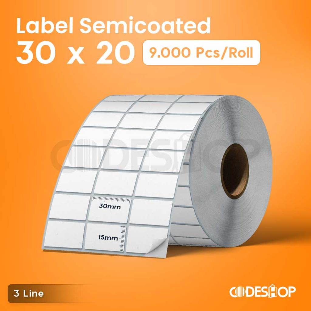 

LABEL BARCODE 30 X 20 SEMICOATED STICKER LABEL ISI 9000 PCS PRINTER