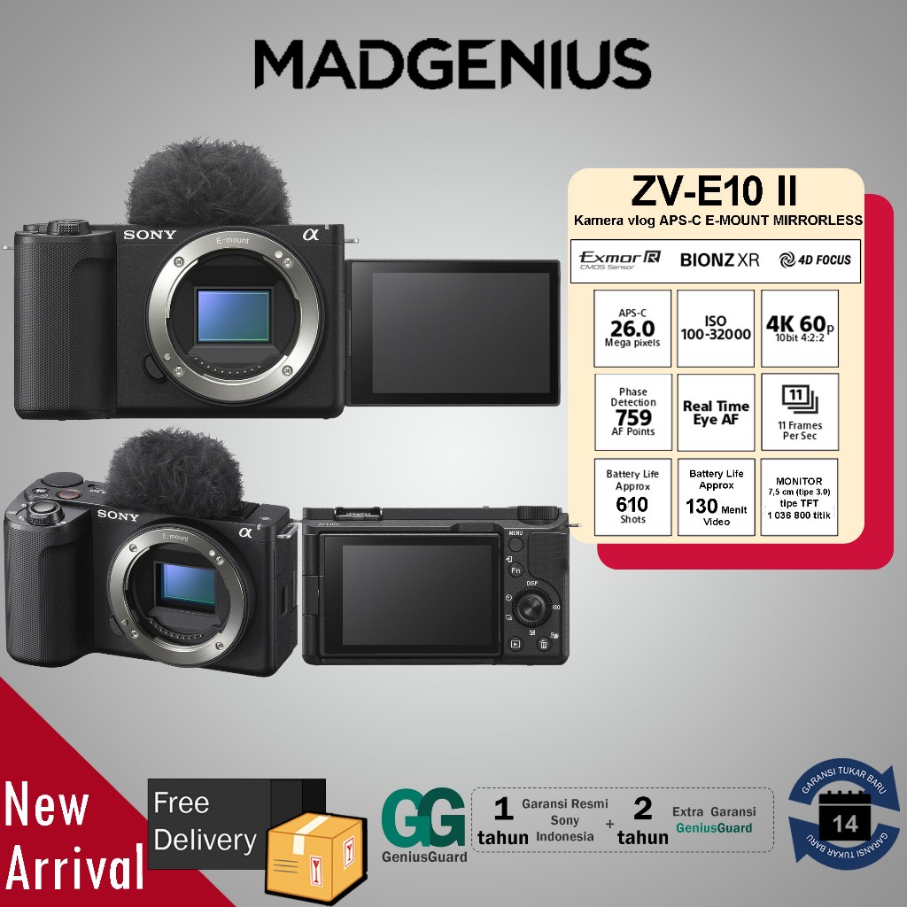 SONY Original Kamera vlog ZV-E10 II Body Only Hitam / Kamera Sony ZV-E10M2 / Kamera Mirrorless ZV E1