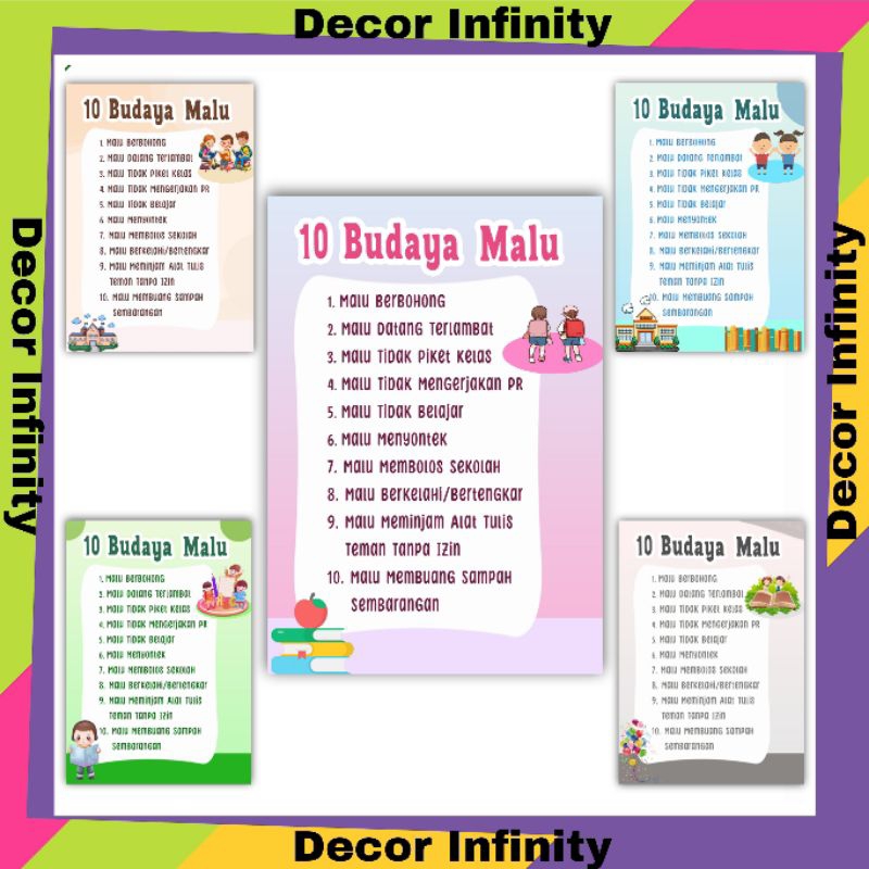 Poster Dinding 10 BUDAYA MALU Poster sekolah edukasi belajar anak