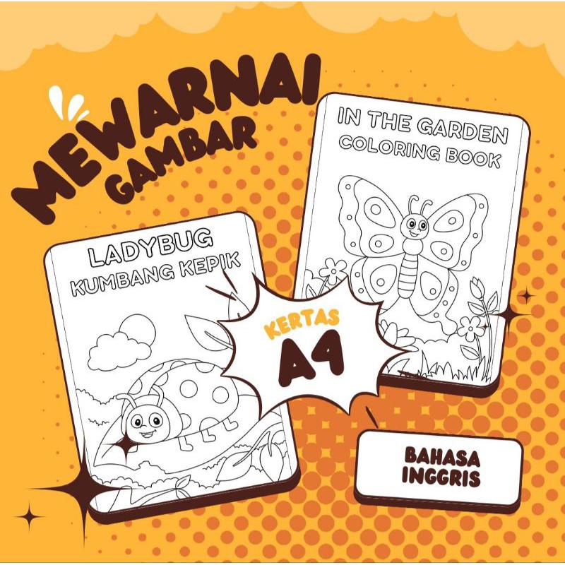 

kertas Mewarnai 14 Lembar Tema Gambar Kehidupan di Taman Disertai Bahasa Inggris Untuk Anak Usia Dini, Paud, TK, SD