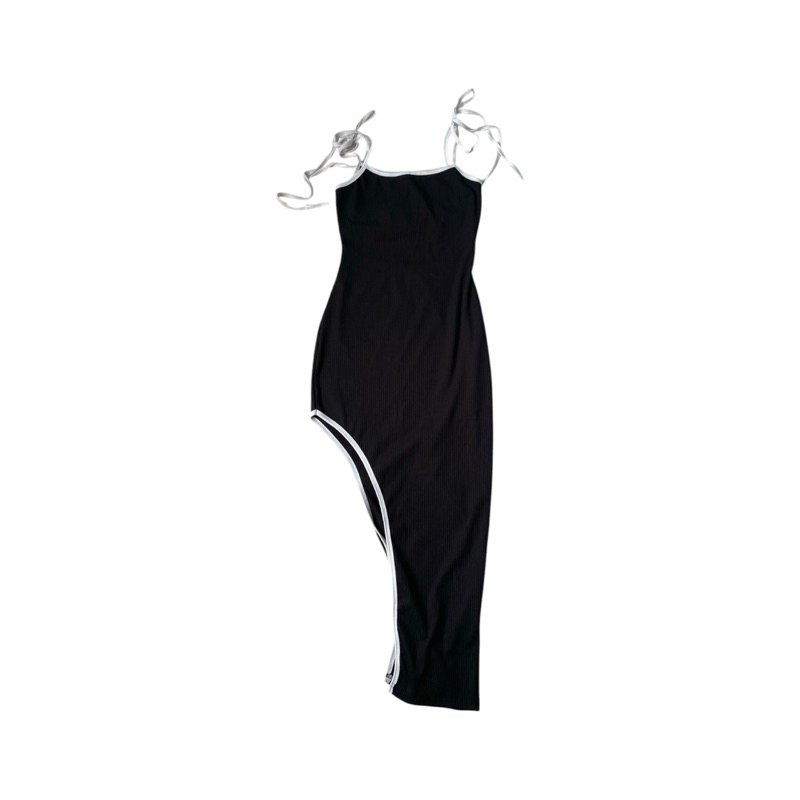 black white rib slit dress/dress rib pressbody