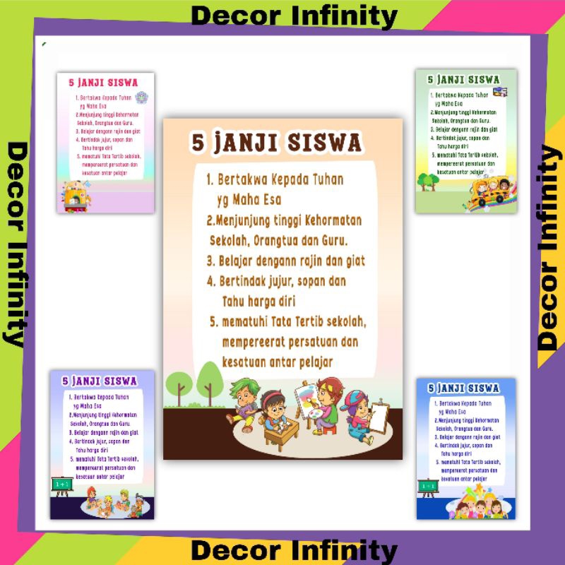 Poster Dinding 5 JANJI SISWA Poster sekolah edukasi belajar anak