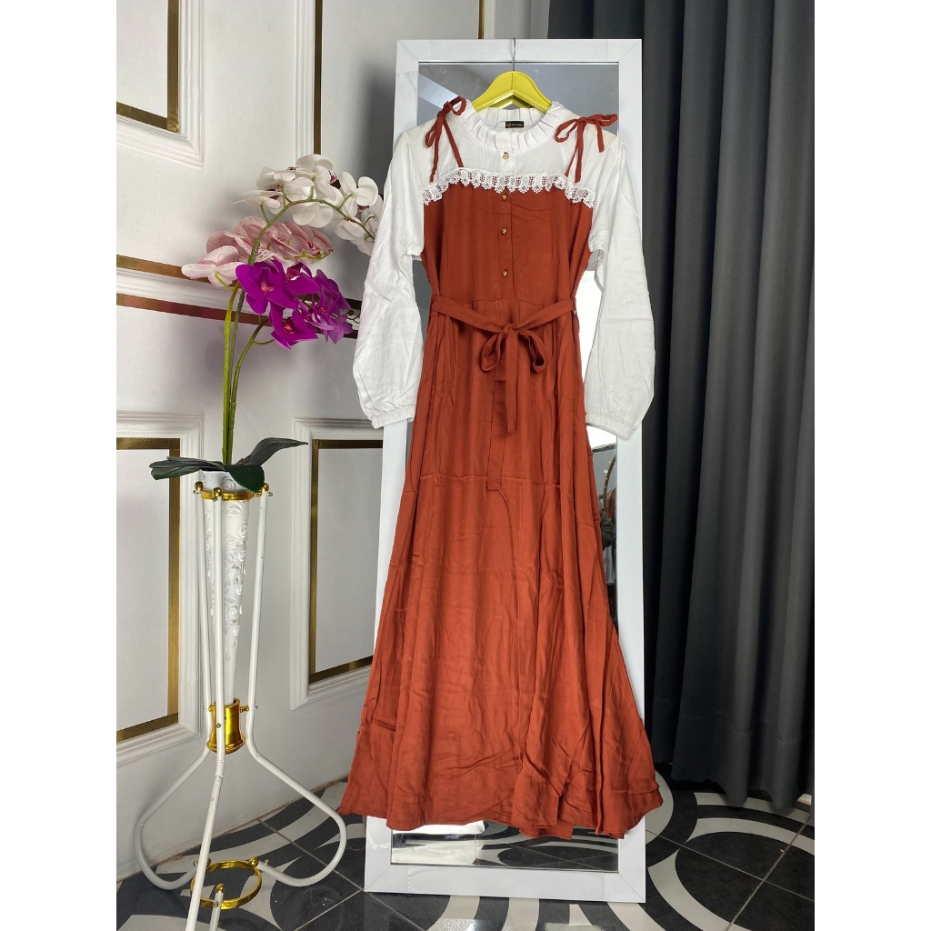 GAMIS AGHNIA RENDA POLOS DEWASA KOMBINASI PUTIH RAYON TWILL