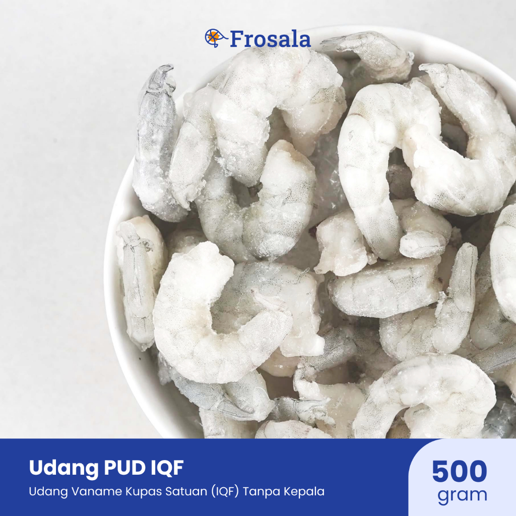 

Udang Vaname Kupas Bersih Satuan (IQF) Frosala Premium Frozen Beku Segar Kemasan Baru 500 gr