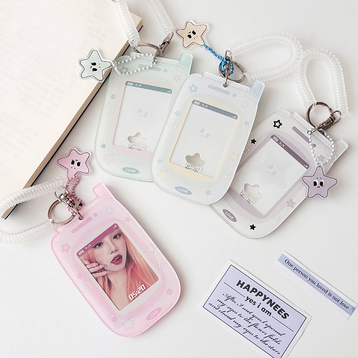 

Ins Star Acrylic Phone Shape Card Holder 3 Inch Photocard Frame with Spring Rope Idol Photo Card Bag Bus Card ID Card Acrylic Protective Case