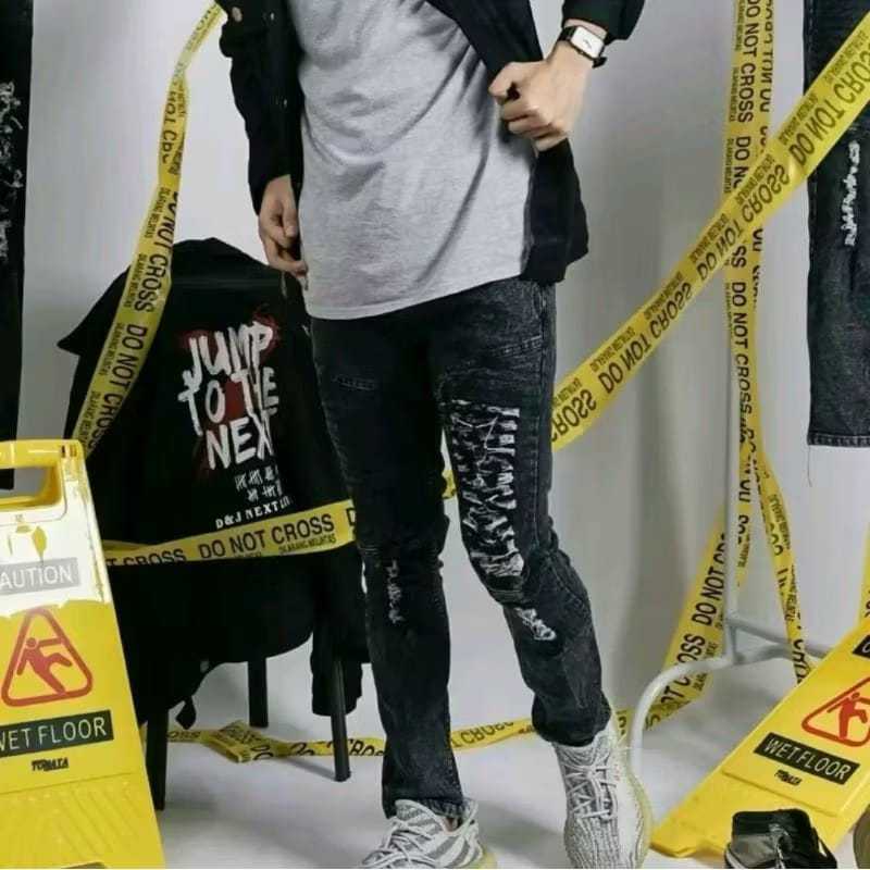 celana jeans denim pria bikers skinny ripped celana jeans bikers pria