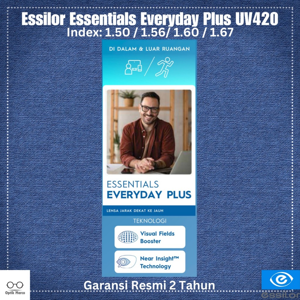 Lensa Kacamata Progresif Bluechromic Essilor Essentials Everyday Plus Light Adapt Grey UV420