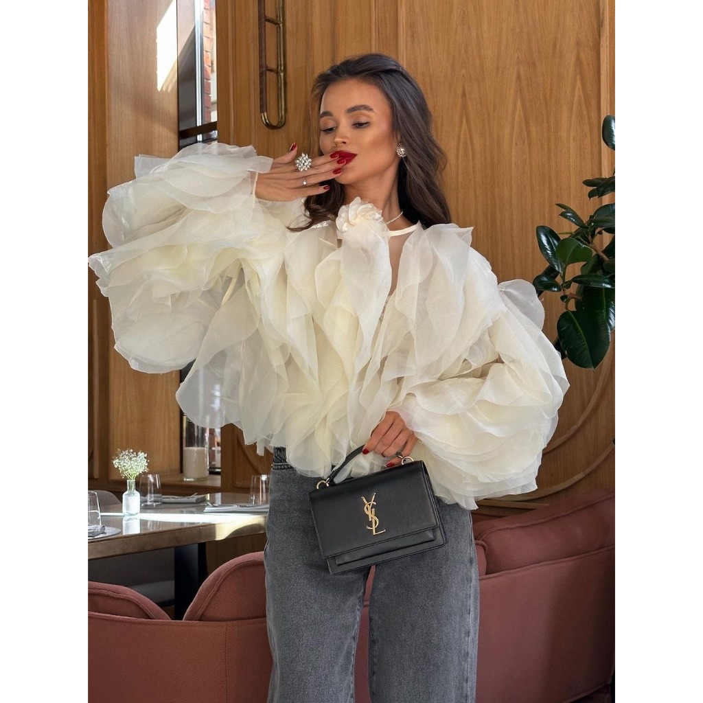 Sissy White Top - Kemeja Putih Blouse with white Rose